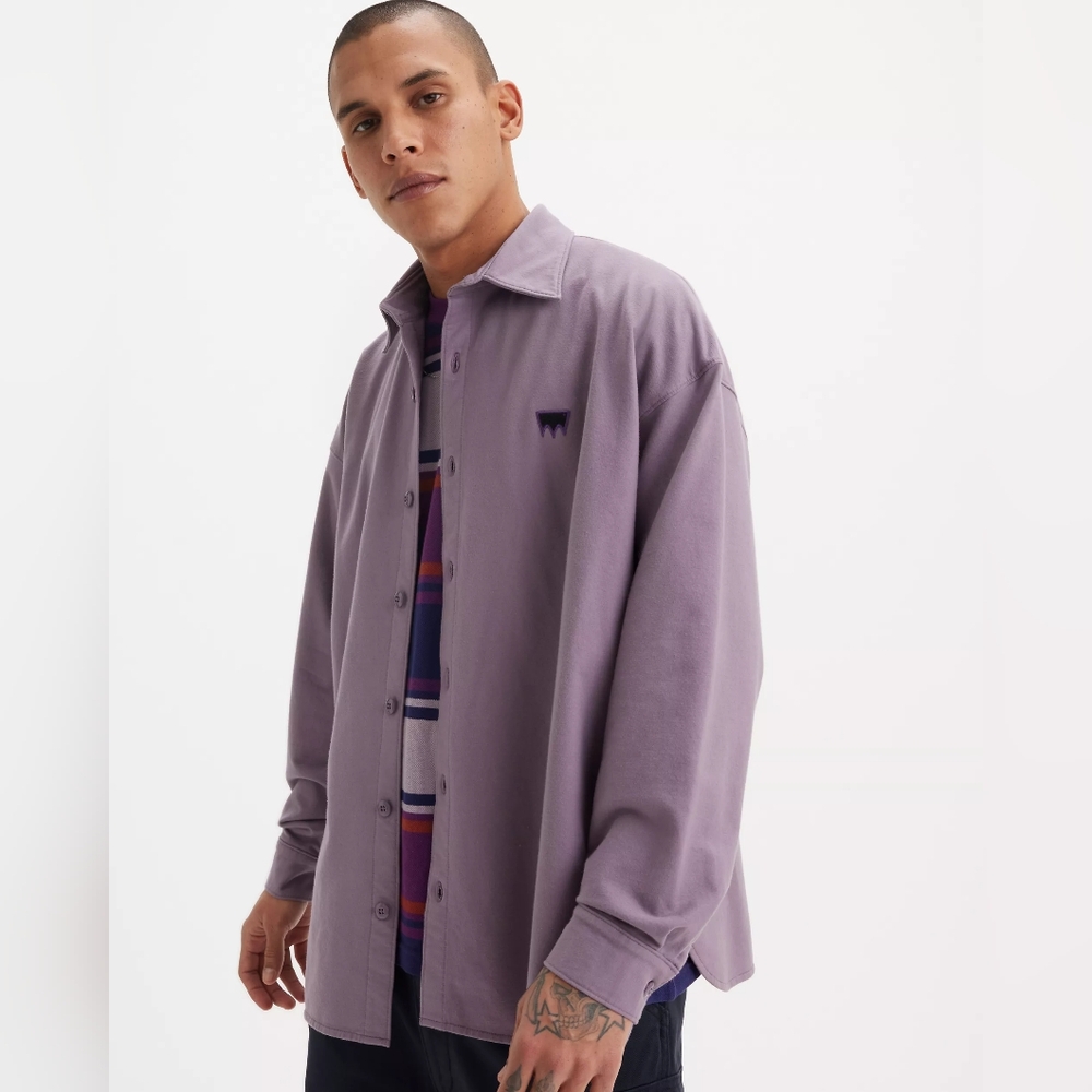 🪻 Levi's Skateboarding Men's Purple Button-up Relaxed Fit Fleece Shirt L NWT